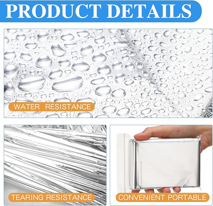 Macarrie 75 Pack Emergency Foil Thermal Blankets Silver Foil Survival Space Blanket Kit for Outdoors, Camping, Hiking, Homeless, Survival or First Aid, Silver