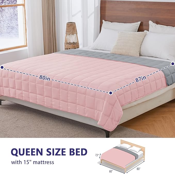 King Size Weighted Blanket for Adults (25 lbs, 80” x 87”, Pink Grey) Cooling Heavy Blanket for Sleeping Perfect for 240-260 lbs, Breathable Blanket for Adults & Couple All Season, Machine Washable