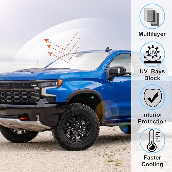 Windshield Sun Shade Custom Fit 2019-2023 2024 2025 2026 Chevrolet/Chevy Silverado 1500 Accessories Regular Cab, Crew Cab, Double Cab 2Dr 4Dr Front Window Shades