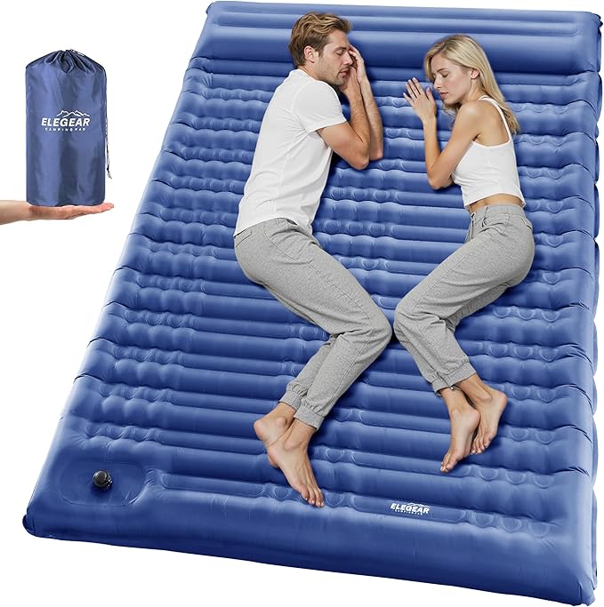 Elegear CumbreX™ Double Sleeping Pad for Camping, 4.7" Ultra-Thick Inflatable Camping Sleeping Pad 2 Person with Built-in Foot Pump, Portable Camping Sleeping Mat for Backpacking Hiking Tent, Full