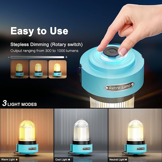 HOMY Rechargeable Camping Lantern, USB-C Dimmable Warm Light, IPX4 Waterproof, Emergency Lantern for Power Outages, Camping, Hiking