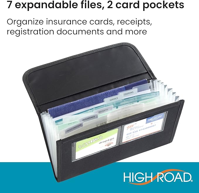 High Road Glove Box Organizer - Insurance and Registration Holder for Car Documents and Paperwork - Expandable Front Seat Organizer with Card Pockets