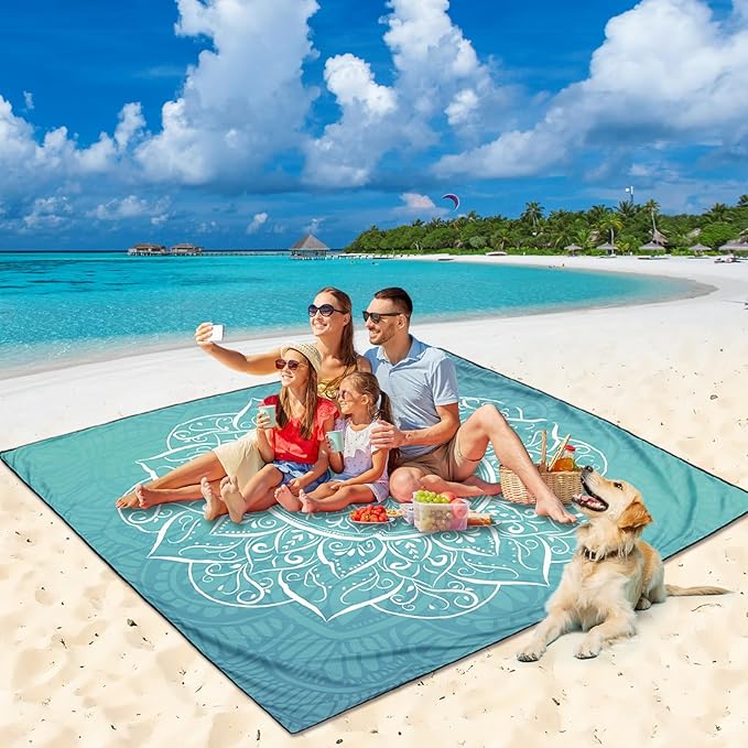 HIHOHO Beach Blanket Waterproof Sandproof Beach Mat for 1-8 Adults Quick Drying Durable Outdoor Picnic Mat for Beach Festival Travel Camping Hiking (Large Mandarin, 79"×83"(4 Person))