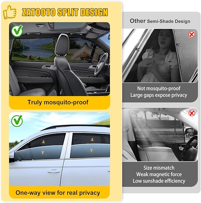 ZATOOTO Car Window Shades for Toyota RAV4 2019-2024, Side Window Covers Split-Front Design with UV Protection, Privacy Breathable Mesh for Ventilation, Dust Protection Perfect for Camping, Baby Safety