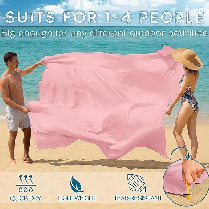 BYDOLL Beach Blanket Waterproof Sandproof Large Sand Free, 78''X81'' Oversized Sandless Lightweight Blanket Picnic Mat for Beach Travel Camping Hiking with Stakes