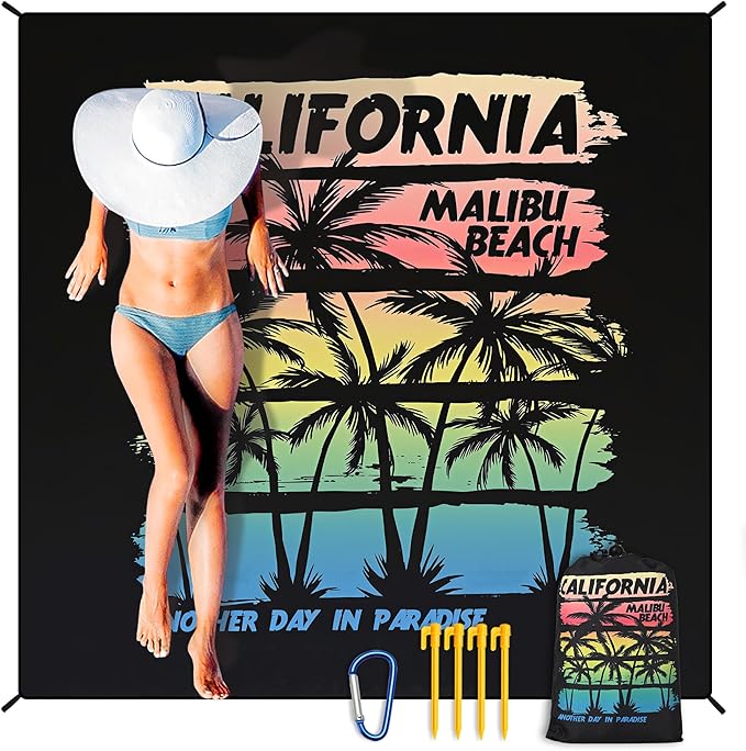HIHOHO Beach Blanket Waterproof Sandproof Extra Large Beach Mat 79" X 83"/120"x108"for 1-8 Adults Quick Drying Durable Outdoor Picnic Mat for Beach Travel Camping Hiking