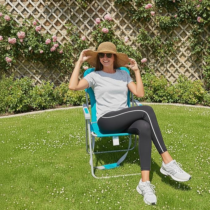 #WEJOY Folding Beach Chair for Adults, Lightweight Beach Chair with Shoulder Straps, High Back Camping Chairs with Hard Armrest, Supports 300lbs for Outdoor Lawn Concert