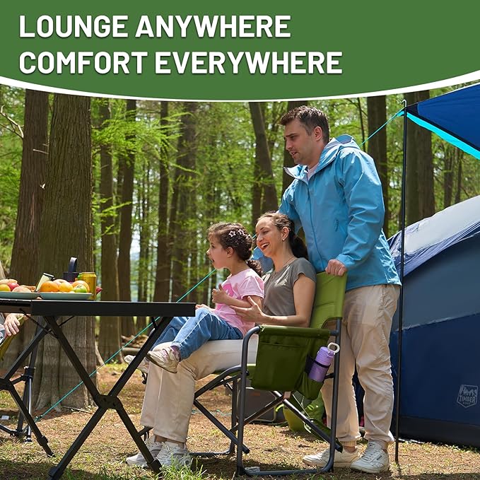 Timber Ridge XXL Director’s Chair – Heavy Duty Folding Camping Chair for Adults, 500lb Capacity, Extra Wide Padded Seat for Camping, Sports, Lawn, Courtyard, and Outdoor Use, Green