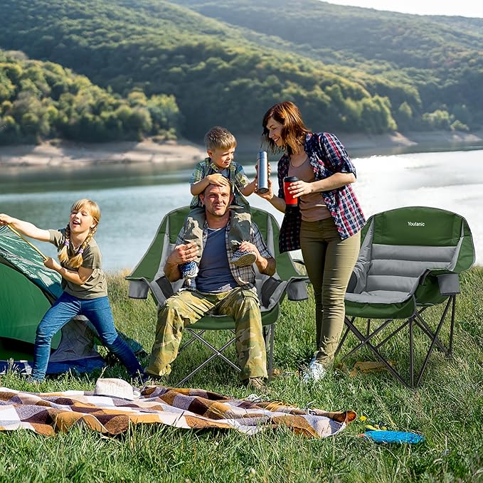 Youtanic Oversized Camping Chair, Portable Folding Camping Chairs with Side Pocket, Cup Holder and Carry Bag, Heavy Duty Outdoor Camping Chairs for Adults, Fishing, Sports, Trip, up to 400lbs, Style 7