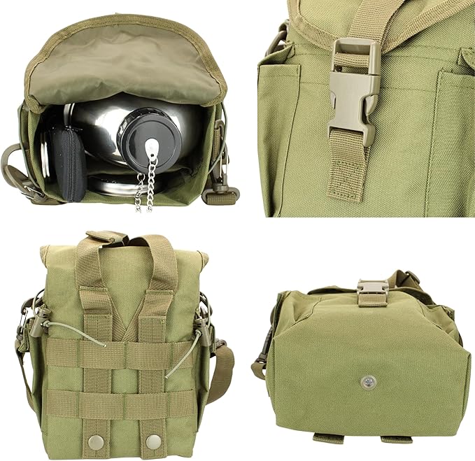 MASTIFF GEARS® 304 (18/8) Stainless Steel (FDA Compliant) US G.I Style Canteen Kit Cooking Set Camping Canteen Mess Kit with Cup, Lid, MOLLE Pouch for Camping