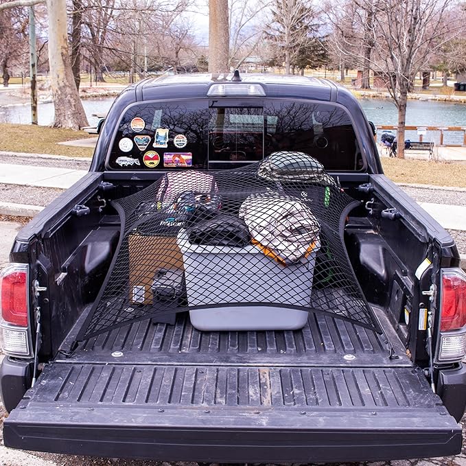 Highly Elastic Cargo Net, Simple Truck Bed Cargo Mesh Organizer, Suitable for Daily Light Loads of Trucks, 4'x4' Stretches to 7'x7' (Single Layer)