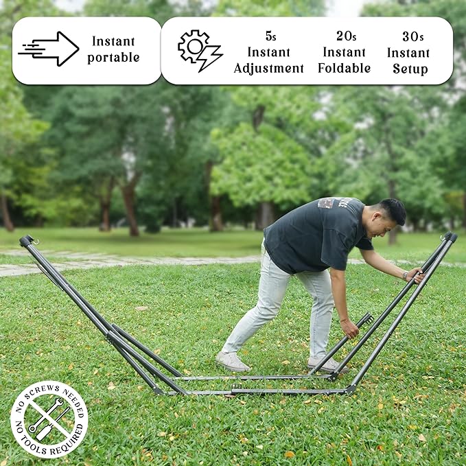 Tranquillo Uniki 550 lbs Capacity Hammock 3-Year Warranty 30s Folding Camping Hammock with Stand, Portable Hammock for Indoor Outdoor, Instant Setup No Screws Needed, Camo