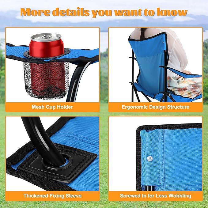 HaSteeL Camping Chairs 4 Pack, Oversized Folding Chair with Cup Holders for Adults, Portable Chair & Carry Bag for Outdoor Backyard, Beach, Lawn, Patio, Picnic, Fishing, Oxford Fabric & Heavy Duty