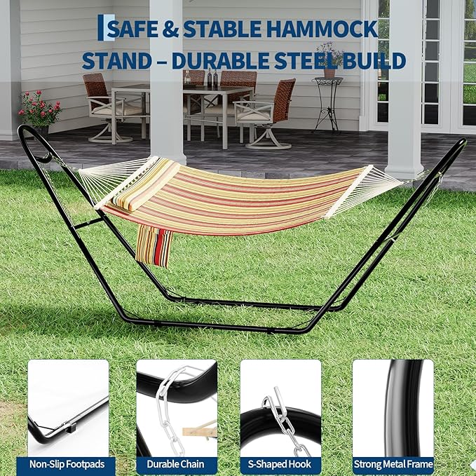 Garvee Universal Double Hammock Stand, 550-Pound Capacity, Heavy-Duty Hammock Stand for Outside, Fits 9 to 14 Foot Hammocks, Black