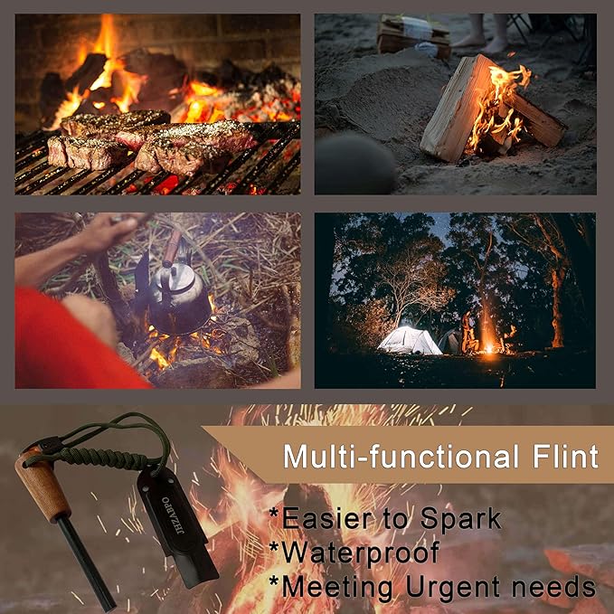 Ferro Rod Survival Kit, Flint and Steel Flint Fire Starter Kit, Fast Fire Stick with Survival Whistle