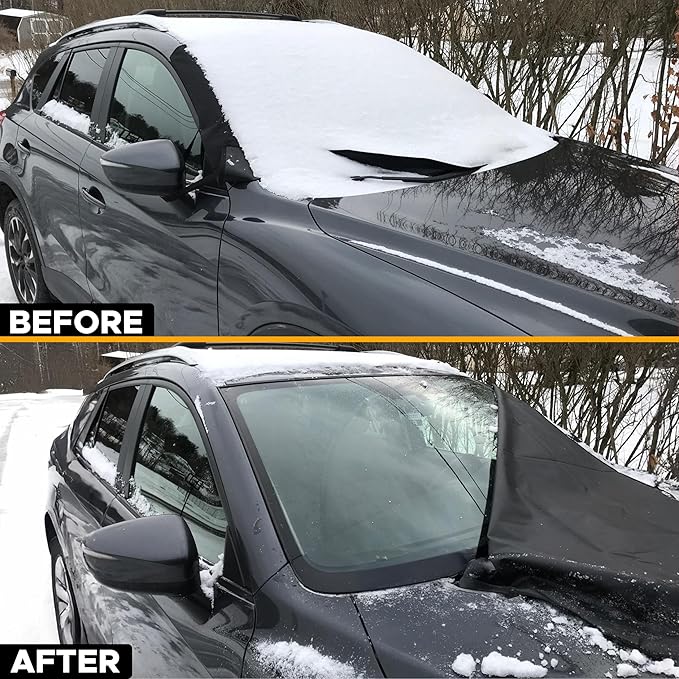 EcoNour Windshield Snow Cover | Heavy-Duty 600D Oxford Fabric | Waterproof Winter Car Windshield Cover for Pickup Trucks, SUVs & Vans | Essential Car Winter Accessories | X-Large (74"x43")