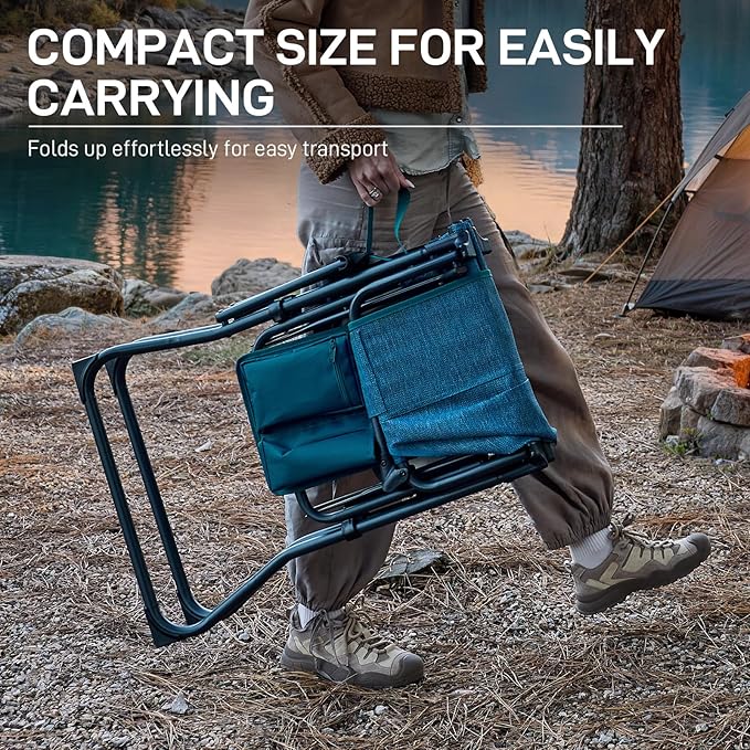EVER ADVANCED Portable 30.7" Seat Height Tall Folding Camping Chair Directors Chair High Foldable Bar Stool with Side Table for Makeup Artist, Sports Event, Craft Show, Stretch Mesh, Supports 350LBS