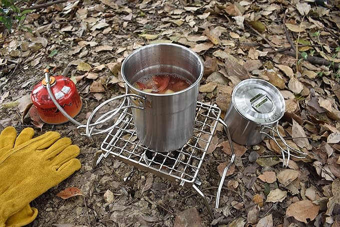 Camp Grill with Foldable Legs-304 Stainless Steel Grill Grate for Gas Stove-Ultralight Campfire Stand-Portable Grill Grid for Backpacking/Camping/Hiking/Picnic/Traveling/Fishing with Carry Bag