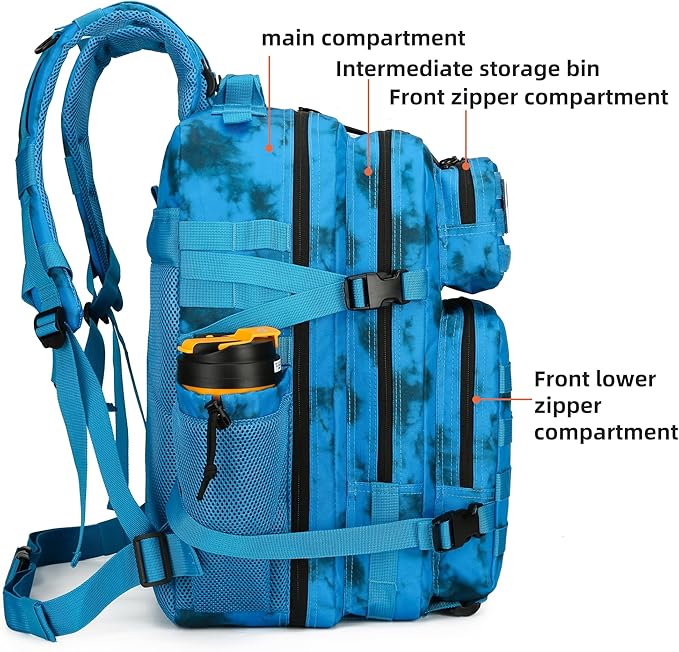 Lovelinks21 45L Tactical Assault Backpack 3 day assault pack with Molle Waterproof backpack Rucksack for Tactical Backpacks (Blue water pattern)