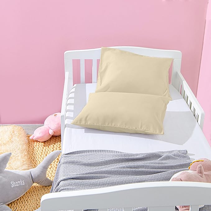 NTBAY Microfiber Toddler Pillowcases with Envelope Closure, 2 Pack 100% Brushed Microfiber Super Soft Travel Kids Nursery Pillow Cases, 14"x20" Fits Pillows Sized 12"x16" 13"x18" 14"x19", Khaki