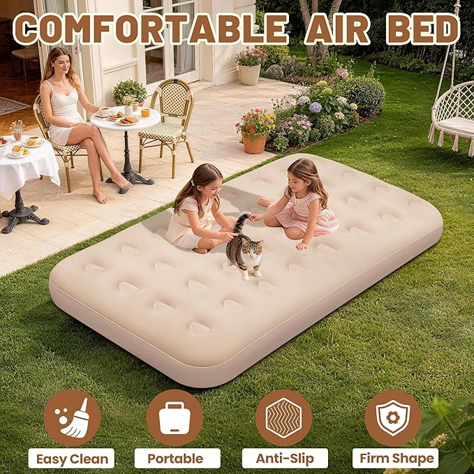 MeiLyte Inflatable Bed Twin Size, Inflatable Couch for Adults with Flocked Surface, Inflatable Air Mattress with Backrest, Comfortable Inflatable Sofa Bed, Inflatable Couch for Camping,Outdoor, Indoor