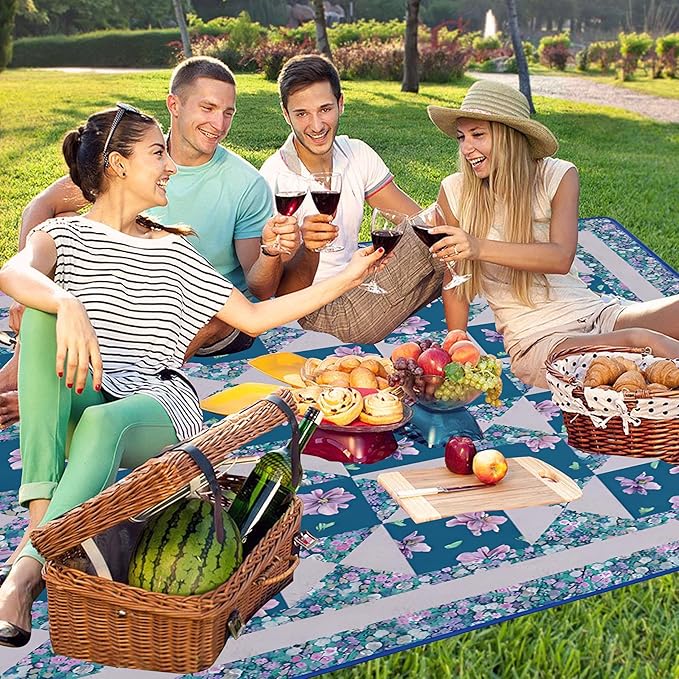 Supfitness Extra Large Picnic Blankets Waterproof Foldable (60"x 80") Beach Blanket Waterproof Sandproof,3-Layer Thicking Mat Outdoor Packable Camping Blanket