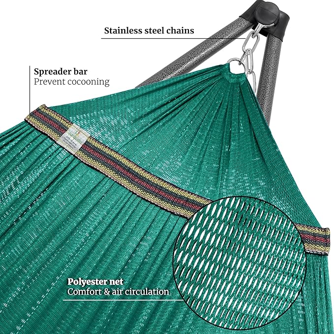 Tranquillo Combo x2 Hammocks with Stand for Outside & Tree Straps, Heavy Duty Hammock with Stand 600lbs for Indoor Outdoor Patio Backyard, x2 Hammocks for 2 Person (Combo - Peacock, Medium)