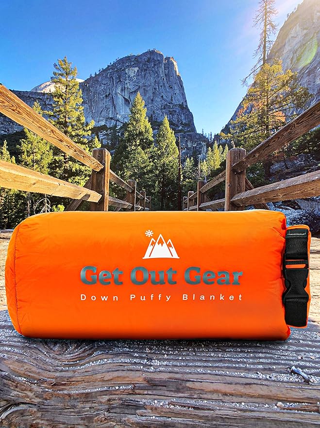 Get Out Gear Down Camping Blanket - Puffy, Packable, Lightweight and Warm | Ideal for Outdoors, Travel, Stadium, Festivals, Beach, Hammock | 650 Fill Power Water-Resistant Backpacking Quilt