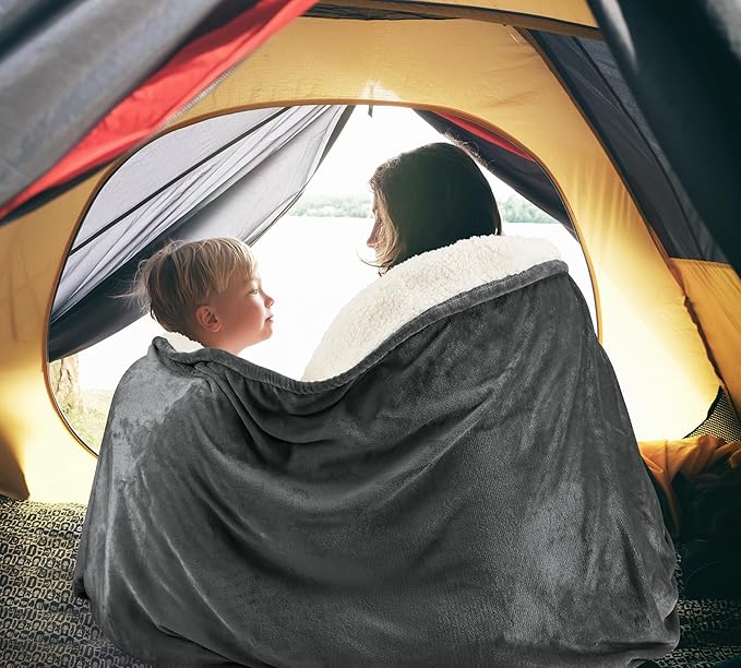 Utopia Bedding Sherpa Blanket Queen Size (Grey, 90x90 Inches) - Soft Warm Plush Fleece Reversible Blanket for Bed, Sofa, Couch, Camping and Travel