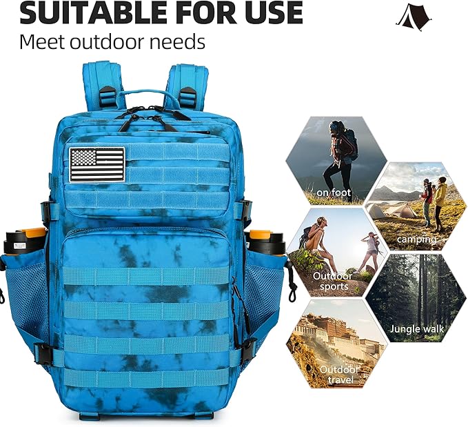 Lovelinks21 45L Tactical Assault Backpack 3 day assault pack with Molle Waterproof backpack Rucksack for Tactical Backpacks (Blue water pattern)