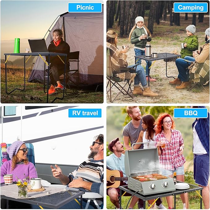 Portable Folding Grill Table, 3ft Outdoor Grill Table with Mesh Tabletop, Metal Grid Table for Camping, Picnic, BBQ, RV