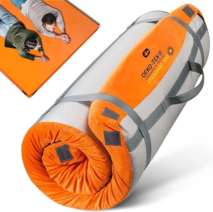 GAIALOOP 3 Inch Memory Foam Camping Mattress, Dual Layer Thick Sleeping Camp Pad for Car Tent Cot, Roll-Up Portable Glamping Floor Bed for Guests Sleepover