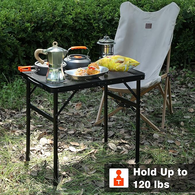 JOUYEK Camping Table, 2x1.3 FT Portable Folding Grill Table, Lightweight Height Adjustable Metal Tables with Mesh Desktop and Mesh Bag, Outdoor Tables for Camping, Picnic, Beach and BBQ, Black