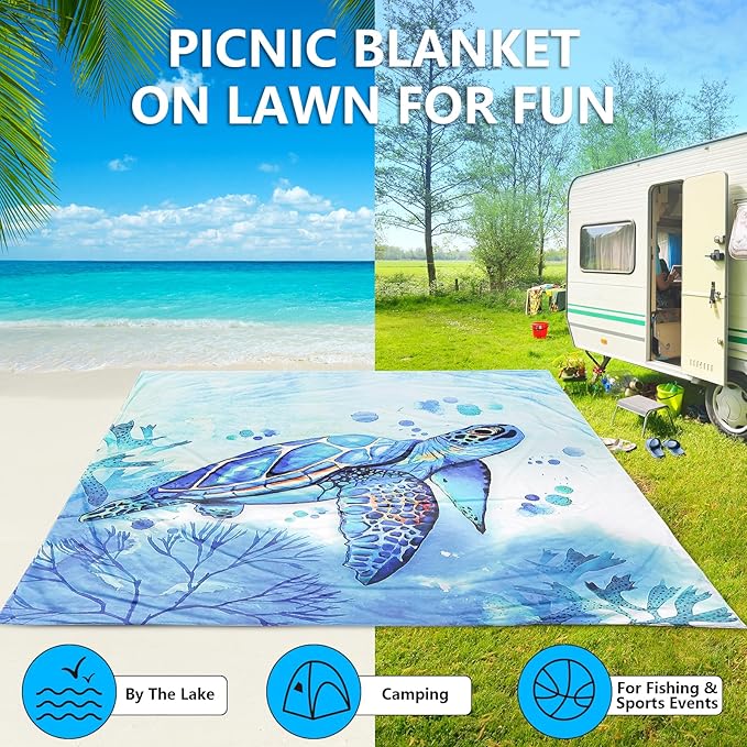AISPARKY Beach Blanket Waterproof Sandproof Extra Large, Oversized Beach Mat, Quick Drying&Compact&Lightweight, Picnic Blankets Vacation Essentials for Outdoor Beach Camping (79" X 83" (4 Person))