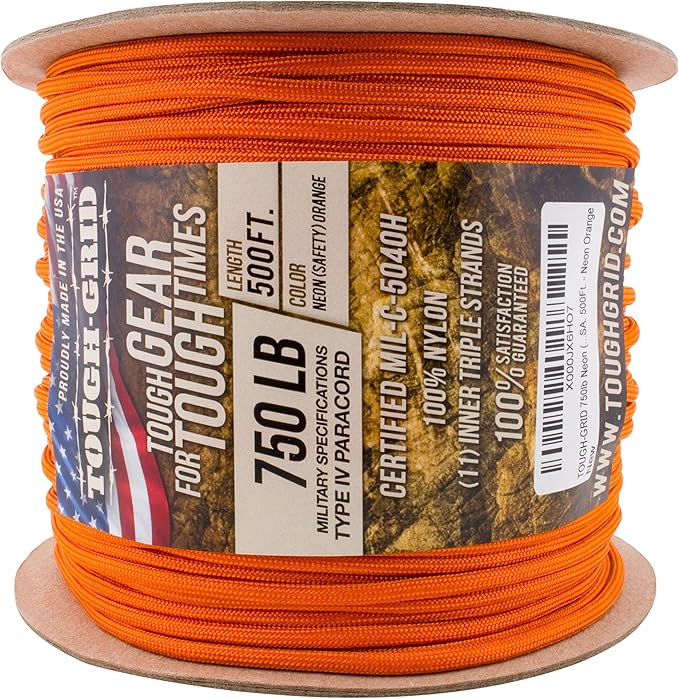 TOUGH-GRID 750 Paracord Military Grade Nylon Rope - Type IV Mil-Spec Made in USA - Tactical Survival Cord