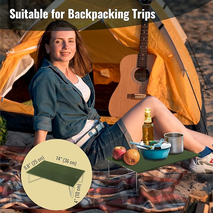 TREKOLOGY Compact Mini Camping Table – Portable, Ultralight, Folding Design – Small, Lightweight Surface for Hiking, Backpacking, Beach, or Nightstand Use – Collapsible Outdoor Gear (Green)