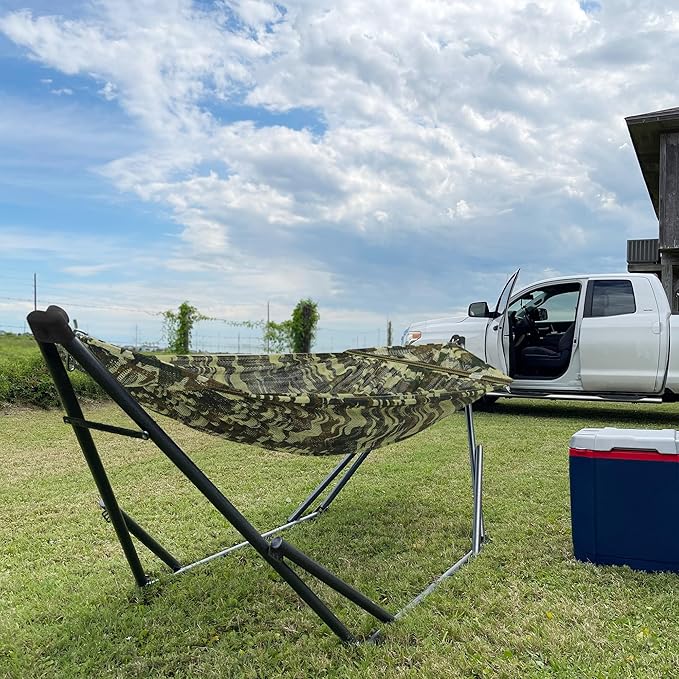 Tranquillo Uniki 550 lbs Capacity Hammock 3-Year Warranty 30s Folding Camping Hammock with Stand, Portable Hammock for Indoor Outdoor, Instant Setup No Screws Needed, Camo