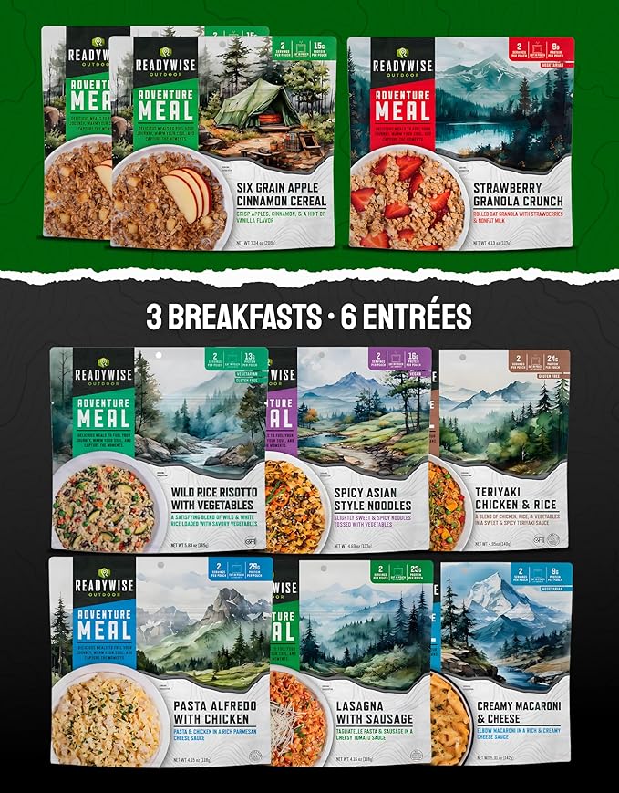 ReadyWise Freeze Dried Survival Food Kit – 18 Servings Emergency Food Supply for Long Term Food Storage, Camping & Backpacking Meals, Just Add Water Prepper Food