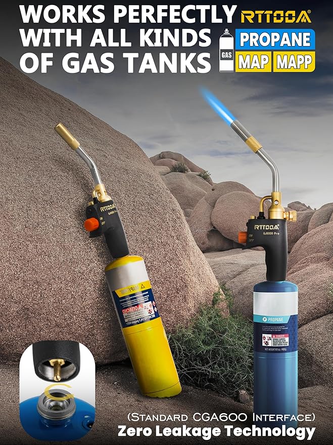 RTTOOA Propane Torch Head, GJ-8000pro High Intensity Torch Head, Trigger Start Gas Torch Kit for Propane, Pencil Flame Welding Torch Fuel by Mapp/Map/Propane, Soldering, Cooking（CSA Certified)