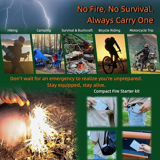 Survival Fire Starter Kit - Ferro Rod & Magnesium Fire Starter Compact Solo Stove with Flint and Steel to Firestarter Fireplace Pit for Outdoor Camping Bushcraft Hiking Emergency Gadgets