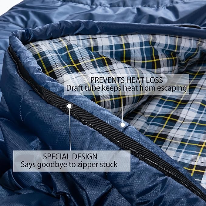 HiZYNICE Cold Weather Sleeping Bag 100% Cotton Flannel XXL for Adults Big and Tall,Free Compression Sack