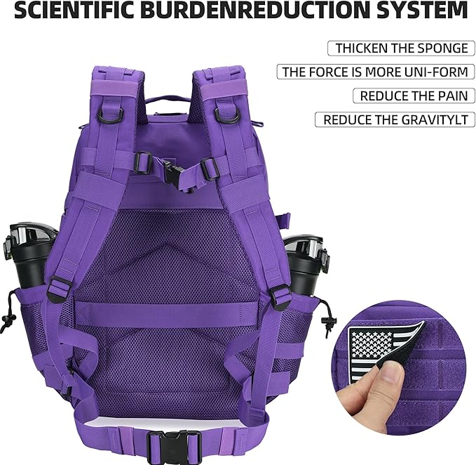 Lovelinks21 45L Tactical Assault Backpack 3 day assault pack with Molle Waterproof backpack Rucksack for Tactical Backpacks (Purple)