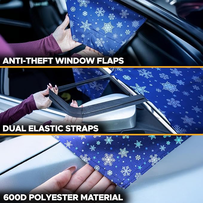 EcoNour Car Windshield Cover for Ice & Snow | 600D Polyester All-Weather Windshield Protector | Water, Heat & Sag-Proof | Winter Car Snow Cover | Standard Size 69" x 42"
