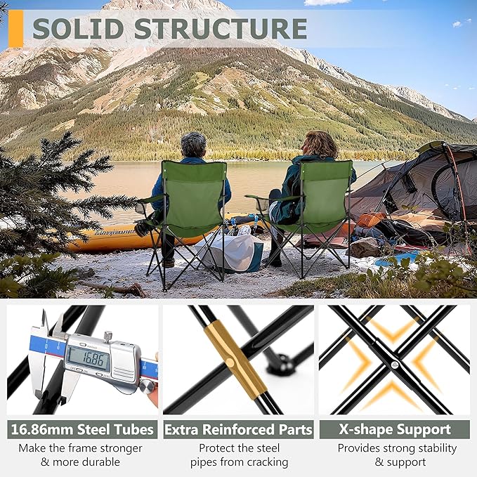 Joyfair Portable Camping Chair, Outdoor Lawn Folding Chairs for Adults, Heavy Duty Large Foldable Chairs for Beach, Fishing, Tailgating and More Outdoor Sport, Carry Bag & Cup Holder