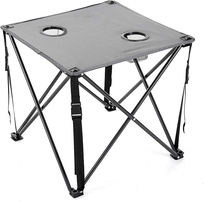 ARROWHEAD OUTDOOR 26” (66cm) Portable Camping Folding Table, 2 Cup Holders, Square, Carrying Case, Steel Frame, High-Grade 600D Canvas