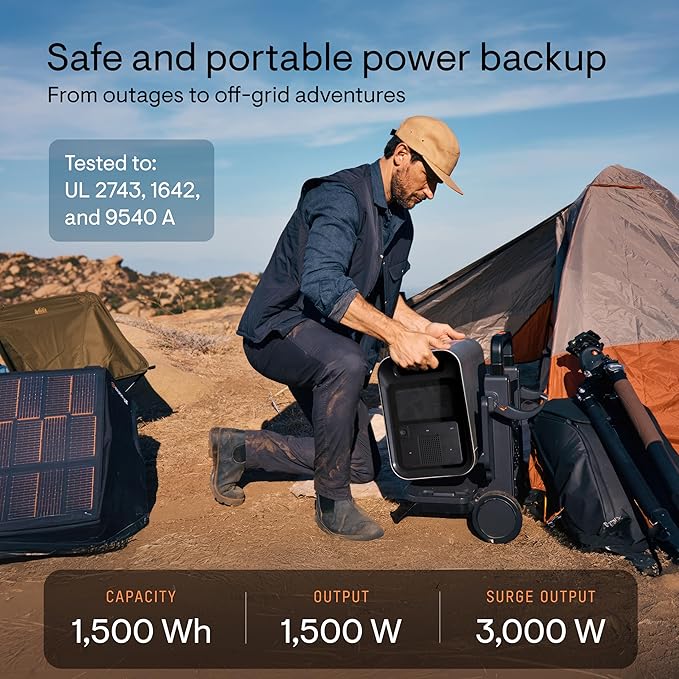 Enphase IQ PowerPack 1500 Wh Portable Power Station | UL 9540A Certified Solar Generator | Home Backup Power Outage | LFP Battery | IQ8 Microinverters | Enphase App | 11 Ports 1500 W