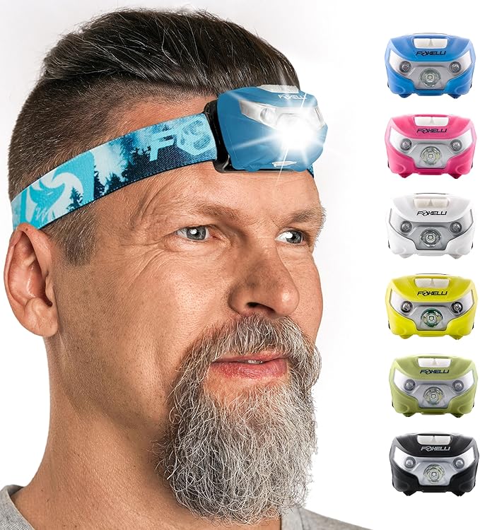 Foxelli USB-C Rechargeable LED Headlamp – Super Bright, Lightweight Head Lamp for Running, Camping, Hiking & Work – Comfortable Fit for Adults & Kids