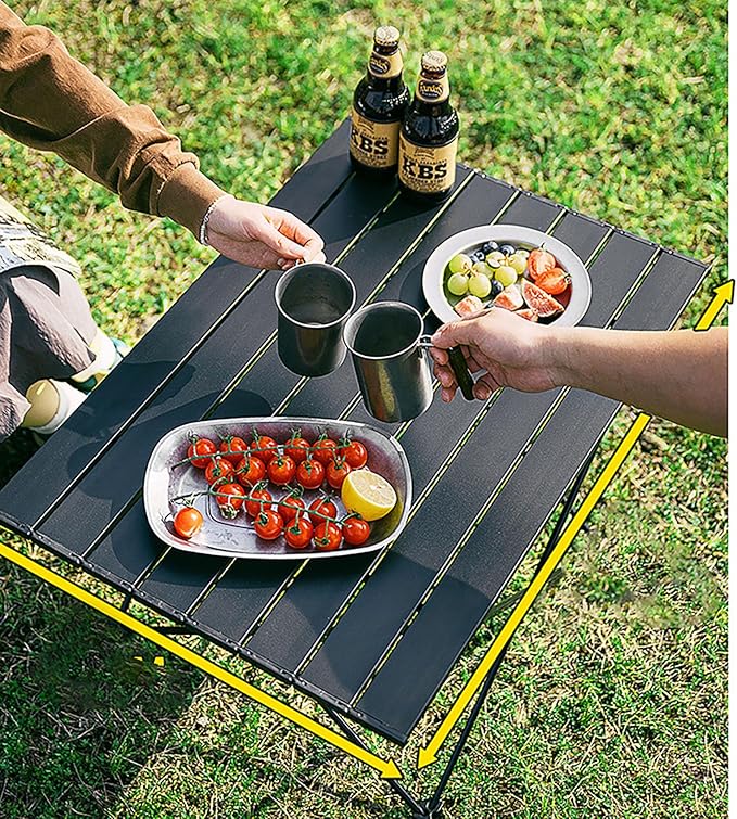 YIKANGHENG Folding Camping Table, 16 Inch x 13.8 Inch x 11.4 Inch Black Carbon Steel Foldable Table with Storage Bag for Home and Outdoors (S)