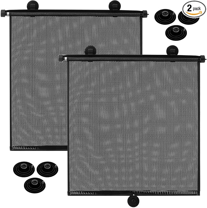 Blosssound 2 Pack Car Side Window Sun Shades Extra Wide Retractable Window Shades for Car Blocks Heat Roller Sunshade Visor for UV Rays Glare Protection Accessories(Black,20 x 20 Inch)