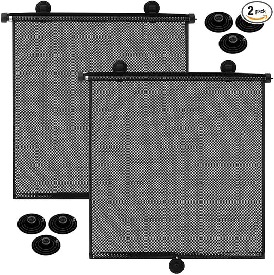 Blosssound 2 Pack Car Side Window Sun Shades Extra Wide Retractable Window Shades for Car Blocks Heat Roller Sunshade Visor for UV Rays Glare Protection Accessories(Black,20 x 20 Inch)